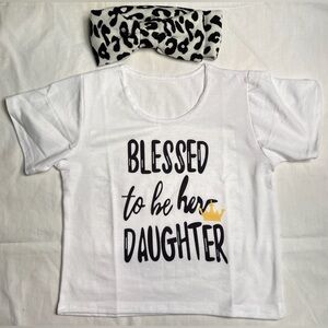 Girls Baby/Toddler Blessed To Be Her Daughter Shirt W/Animal Print Headband Set